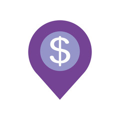 location pin with money symbol icon, flat style