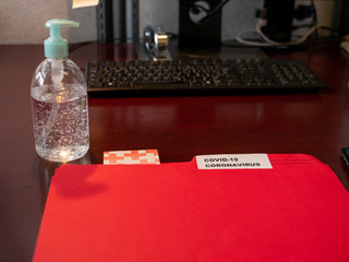 Bottle of hand sanitizer, hand disinfecting gel. Crucial for coronavirus prevention through antibacterial hygiene