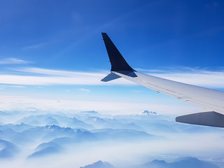 Aerial shot of Glacier National Park, Montana from a plane
