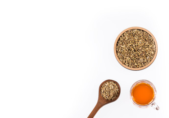 Herbal infusion fennel tea in glass cup and glass tea - Foeniculum vulgare