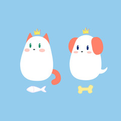 Cat and dog with crowns