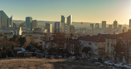 City of Ankara Buildings, TURKEY, Sunset, Turkish Flag, 