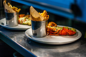 Delicious lobster thermidor waiting in the kitchen to be served