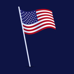 Illustration of a waving flag of the United States of America. US flag in rippling with wind. USA design over white background, vector illustration.