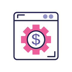 Fototapeta premium mobile banking concept, web page with gear with money symbol icon, line color style