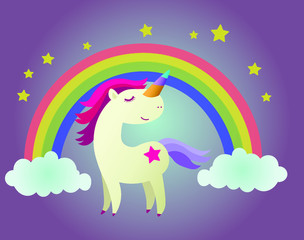 Fototapeta premium Colorful Unicorn under rainbow