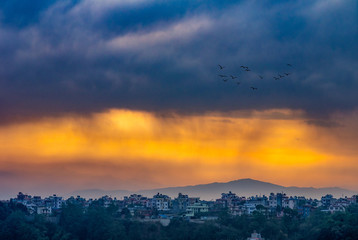 Morning Sun Shining through the Storm Clouds over Kathmandu