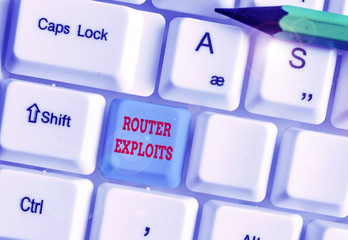 Conceptual hand writing showing Router Exploits. Concept meaning takes advantage of a security flaw...