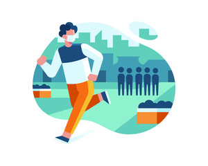 A Man Wearing A Mask Runs Away From The Crowd To Avoid Contracting A Coronavirus