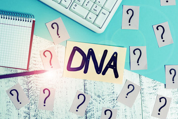 Conceptual hand writing showing Dna. Concept meaning a selfreplicating material wpresent in nearly...