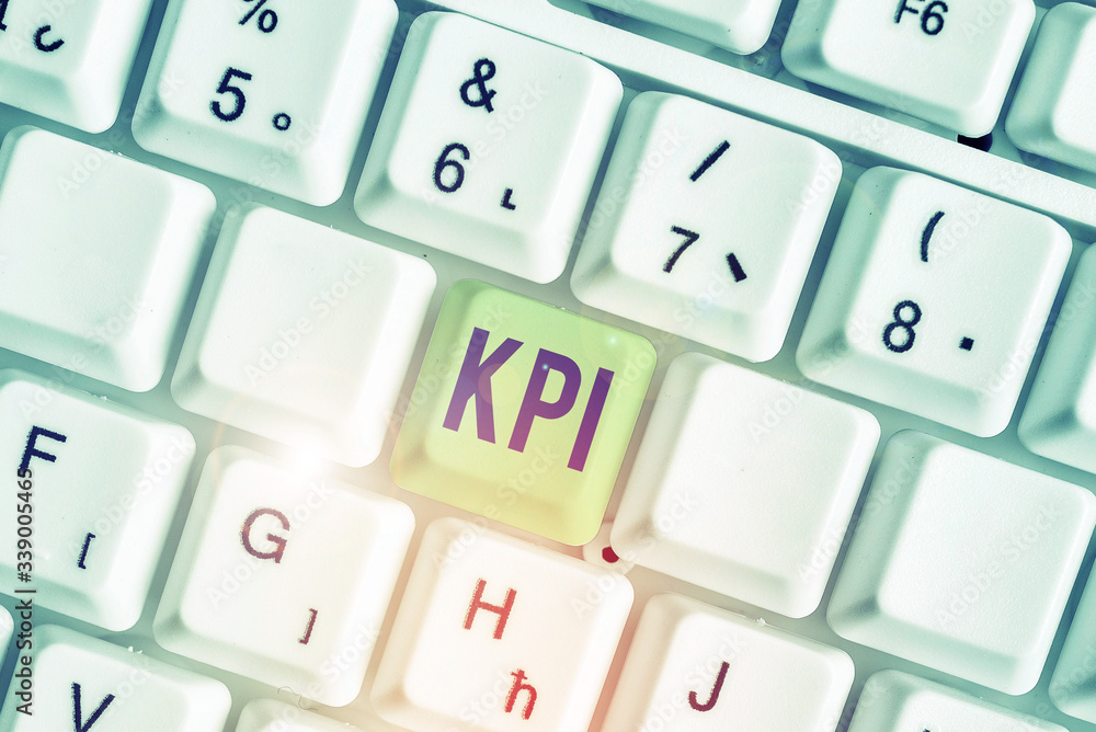 Poster writing note showing kpi. business concept for evaluate the success of an organization in a particul