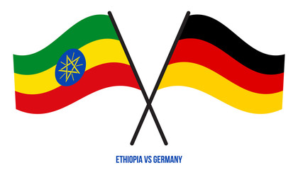 Ethiopia and Germany Flags Crossed And Waving Flat Style. Official Proportion. Correct Colors