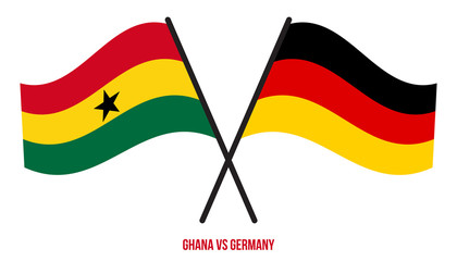 Ghana and Germany Flags Crossed And Waving Flat Style. Official Proportion. Correct Colors