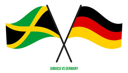 Jamaica and Germany Flags Crossed And Waving Flat Style. Official Proportion. Correct Colors