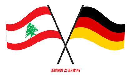 Lebanon and Germany Flags Crossed And Waving Flat Style. Official Proportion. Correct Colors