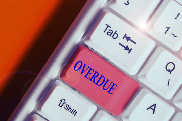 Writing note showing Overdue. Business concept for loans and other obligations remaining unpaid...