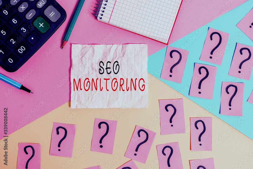 Poster handwriting text writing seo monitoring. conceptual photo the process of optimizing the visibility o