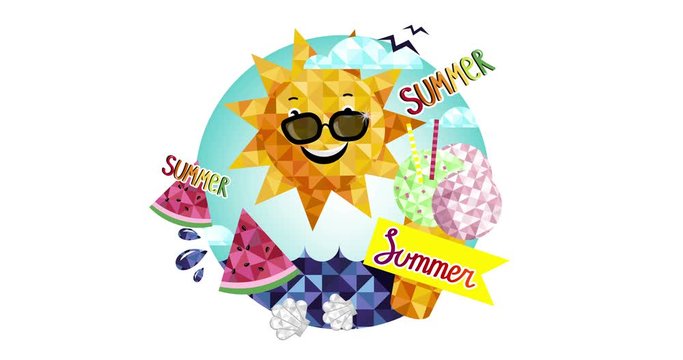 Summer sale. Sunny cartoon banner with seasonal special offer label. Cartoon sun with special offer with sale on white background with alpha channel