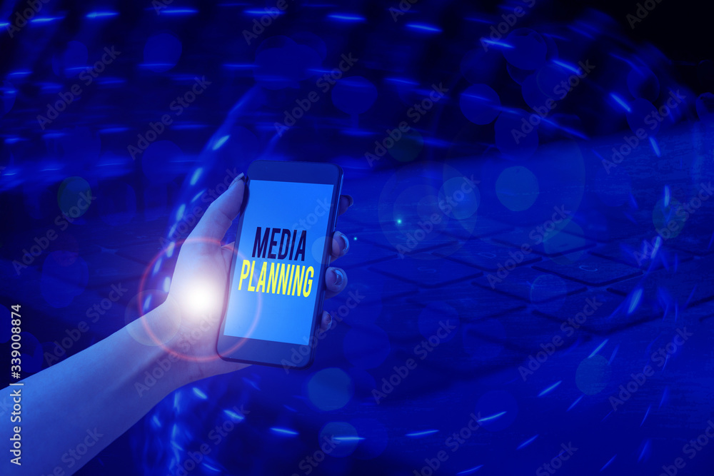 Poster text sign showing media planning. business photo text the process of identifying and selecting media