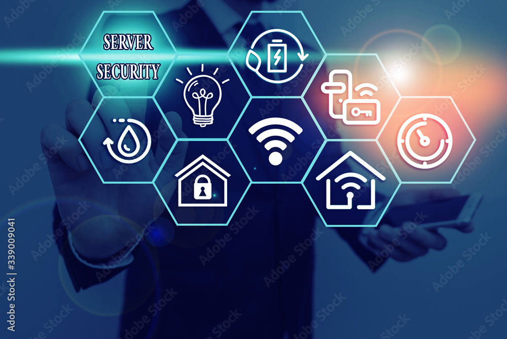 Poster word writing text server security. business photo showcasing web server that guarantees secure onlin