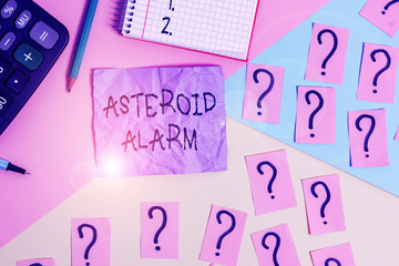 Text sign showing Asteroid Alarm. Business photo showcasing warning to prepare the cities in a...