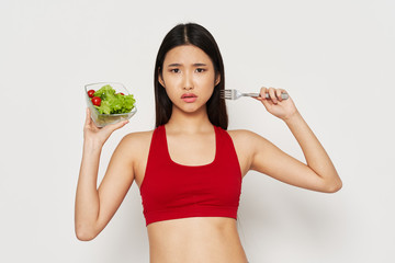 young woman with salad