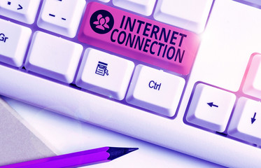 Text sign showing Internet Connection. Business photo showcasing The way one gains access or...