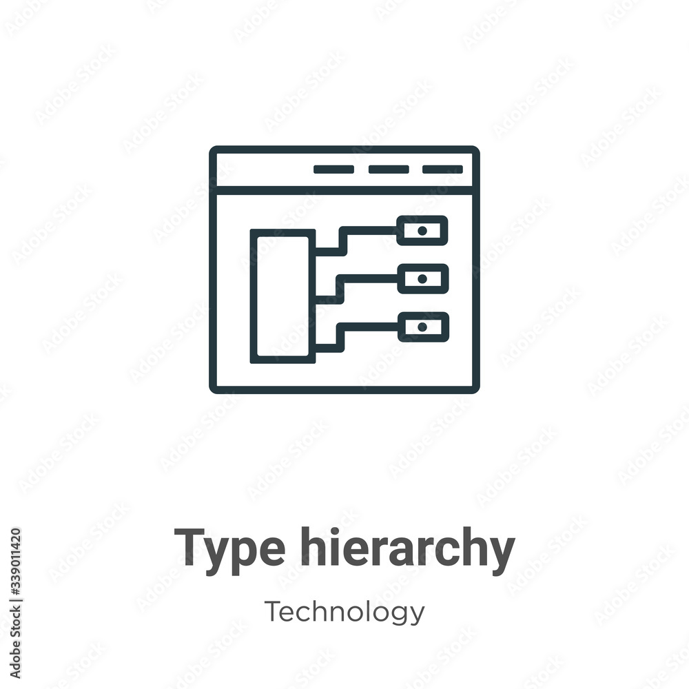 Poster type hierarchy outline vector icon. thin line black type hierarchy icon, flat vector simple element 