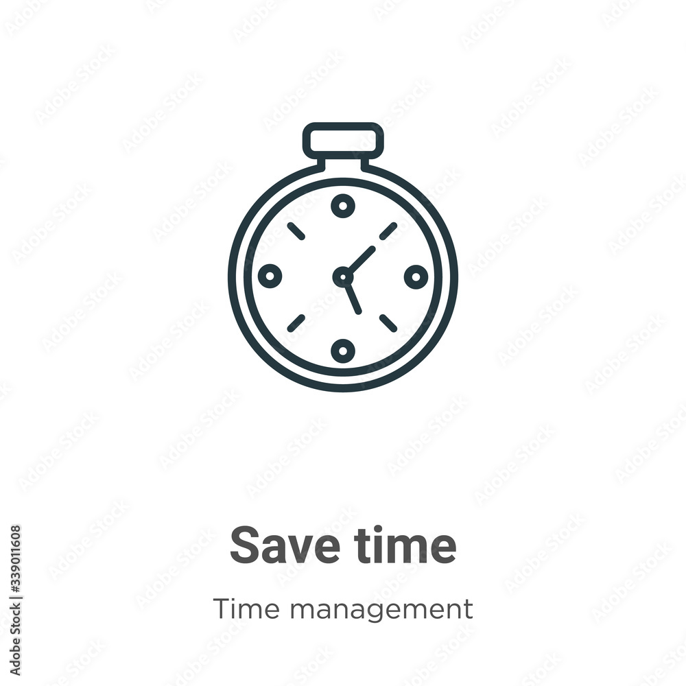 Poster save time outline vector icon. thin line black save time icon, flat vector simple element illustrati