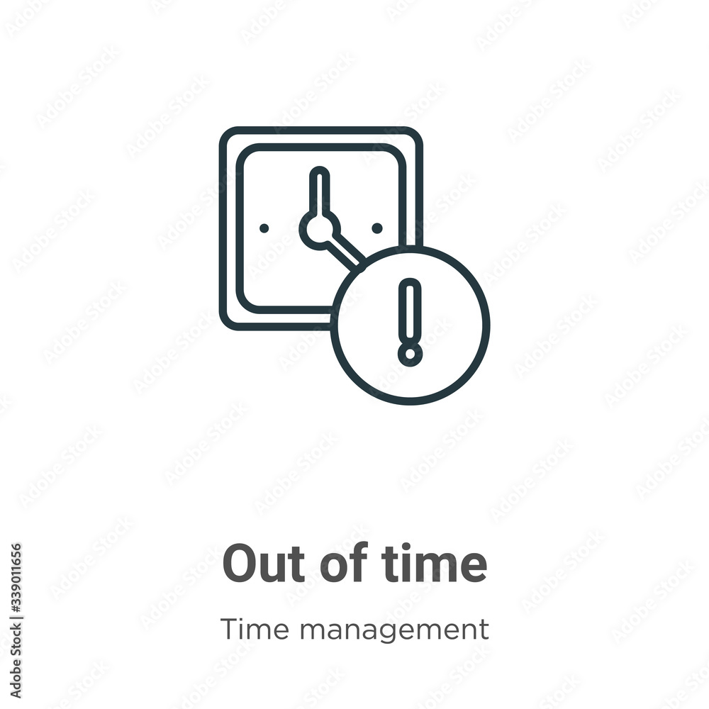 Poster out of time outline vector icon. thin line black out of time icon, flat vector simple element illust