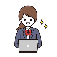 学生 女性 パソコン イラスト