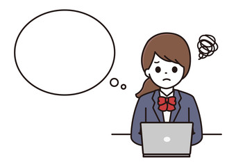 学生 女性 パソコン 吹き出し イラスト
