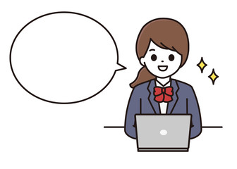 学生 女性 パソコン 吹き出し イラスト