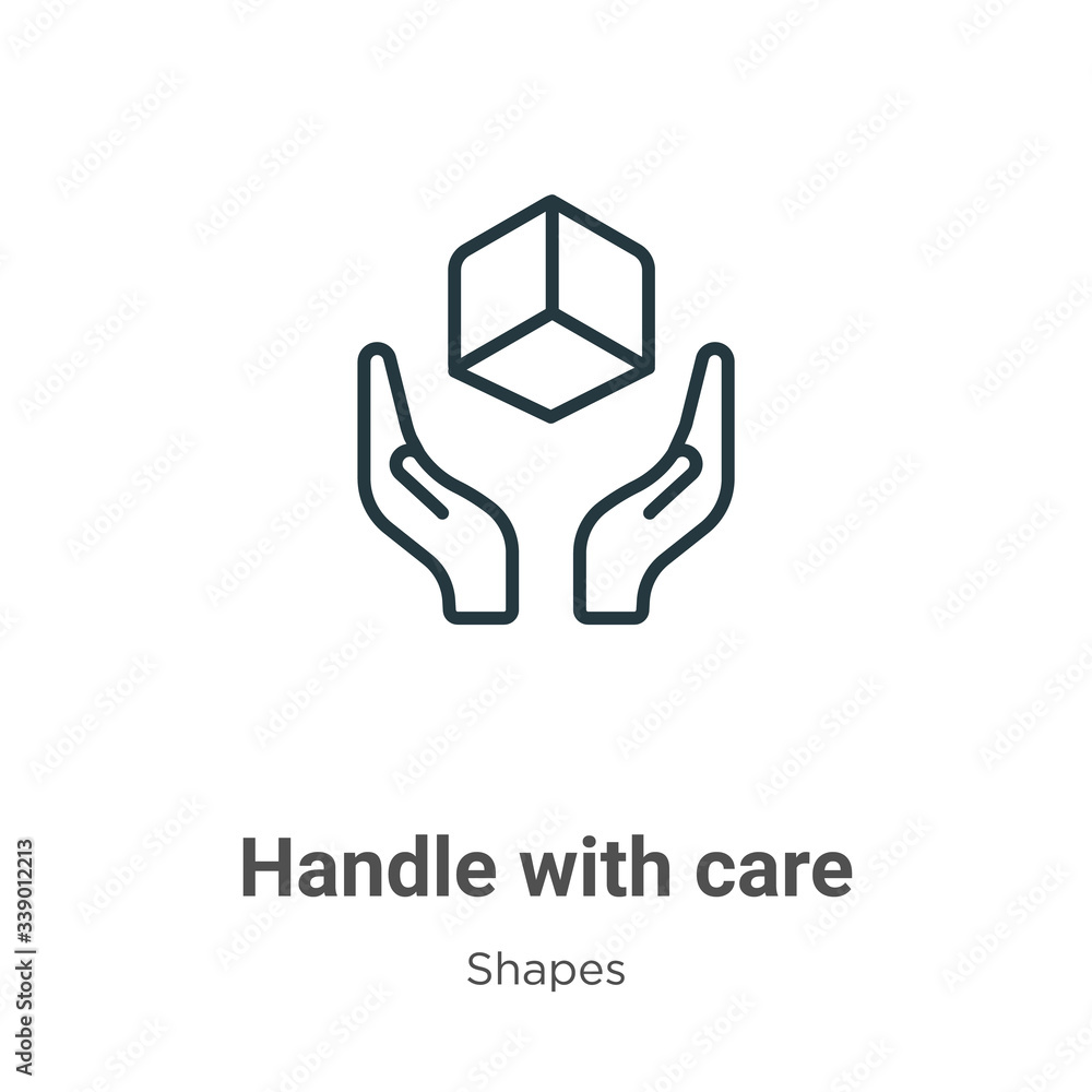 Poster handle with care outline vector icon. thin line black handle with care icon, flat vector simple elem