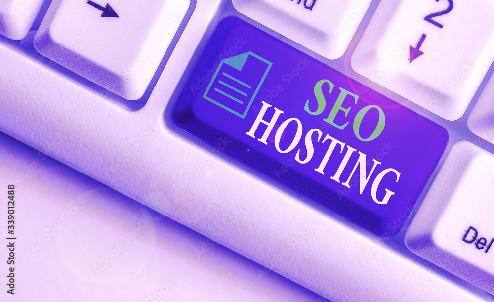 Poster writing note showing seo hosting. business concept for building website in a way that is friendly fo