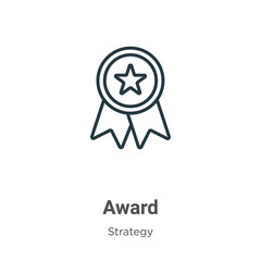 Award outline vector icon. Thin line black award icon, flat vector simple element illustration from editable strategy concept isolated stroke on white background