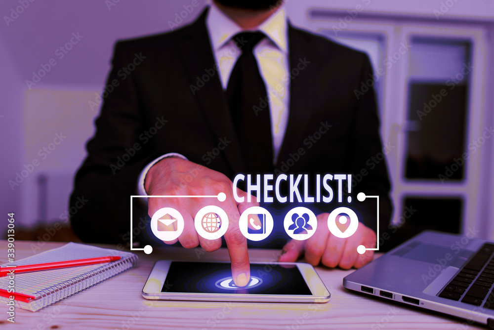 Poster word writing text checklist. business photo showcasing list items required things be done or points 