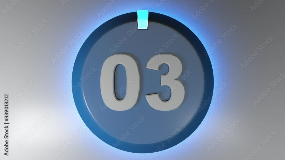 Poster the number 03 on a circle badge with a lighted rotating cursor - 3d rendering video clip
