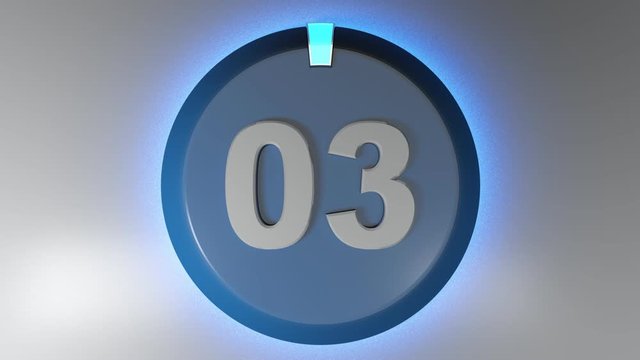 The number 03 on a circle badge with a lighted rotating cursor - 3D rendering video clip