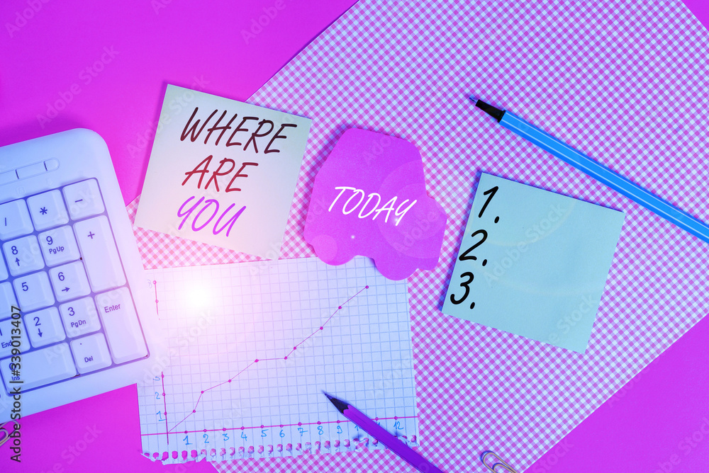 Aufkleber word writing text where are you. business photo showcasing give us your location address direction p