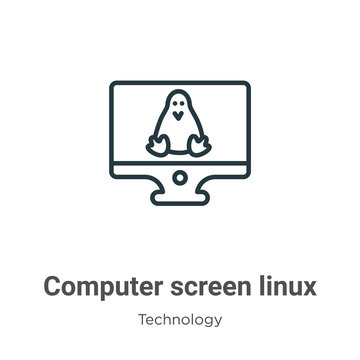 Computer screen linux outline vector icon. Thin line black computer screen linux icon, flat vector simple element illustration from editable technology concept isolated stroke on white background