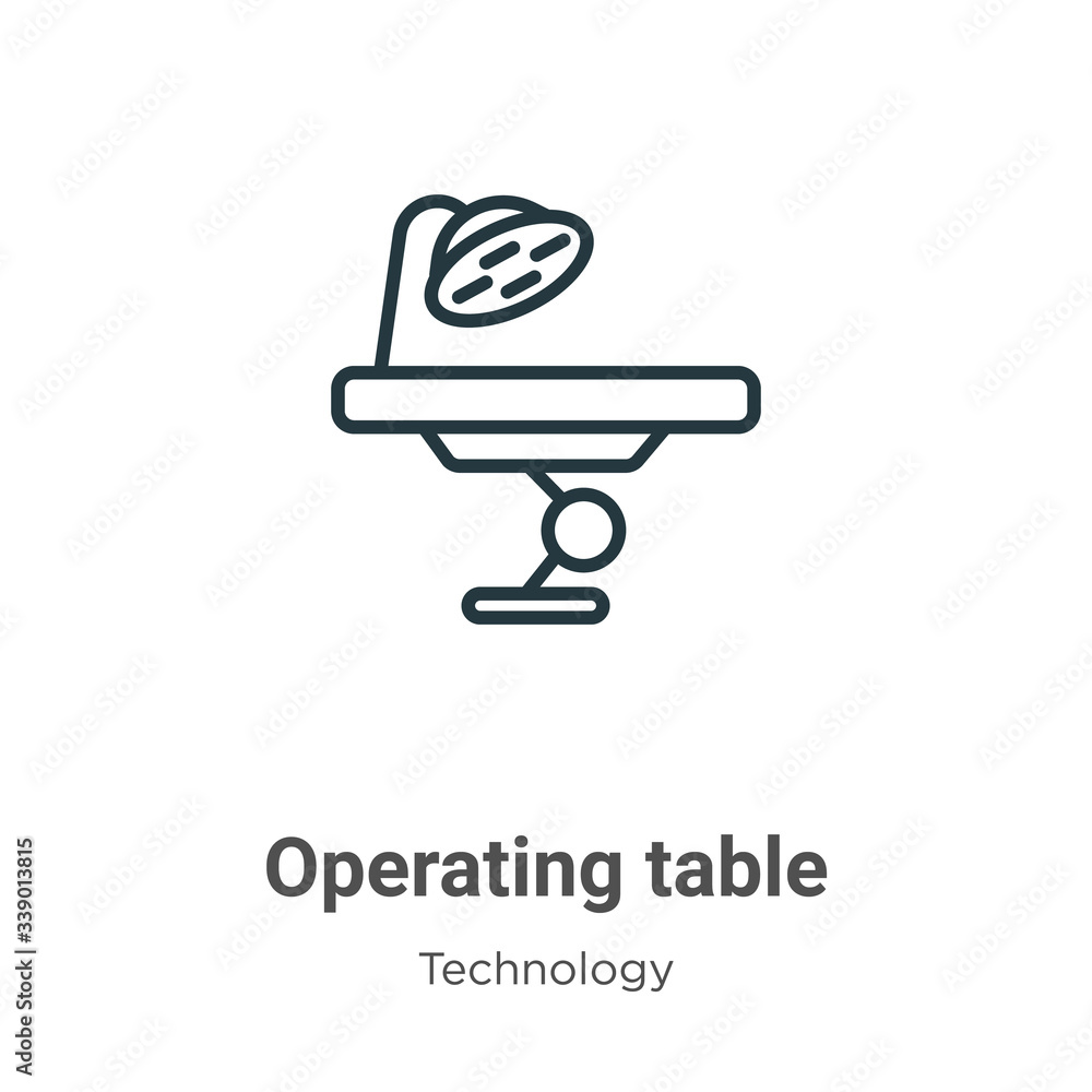 Poster operating table outline vector icon. thin line black operating table icon, flat vector simple elemen