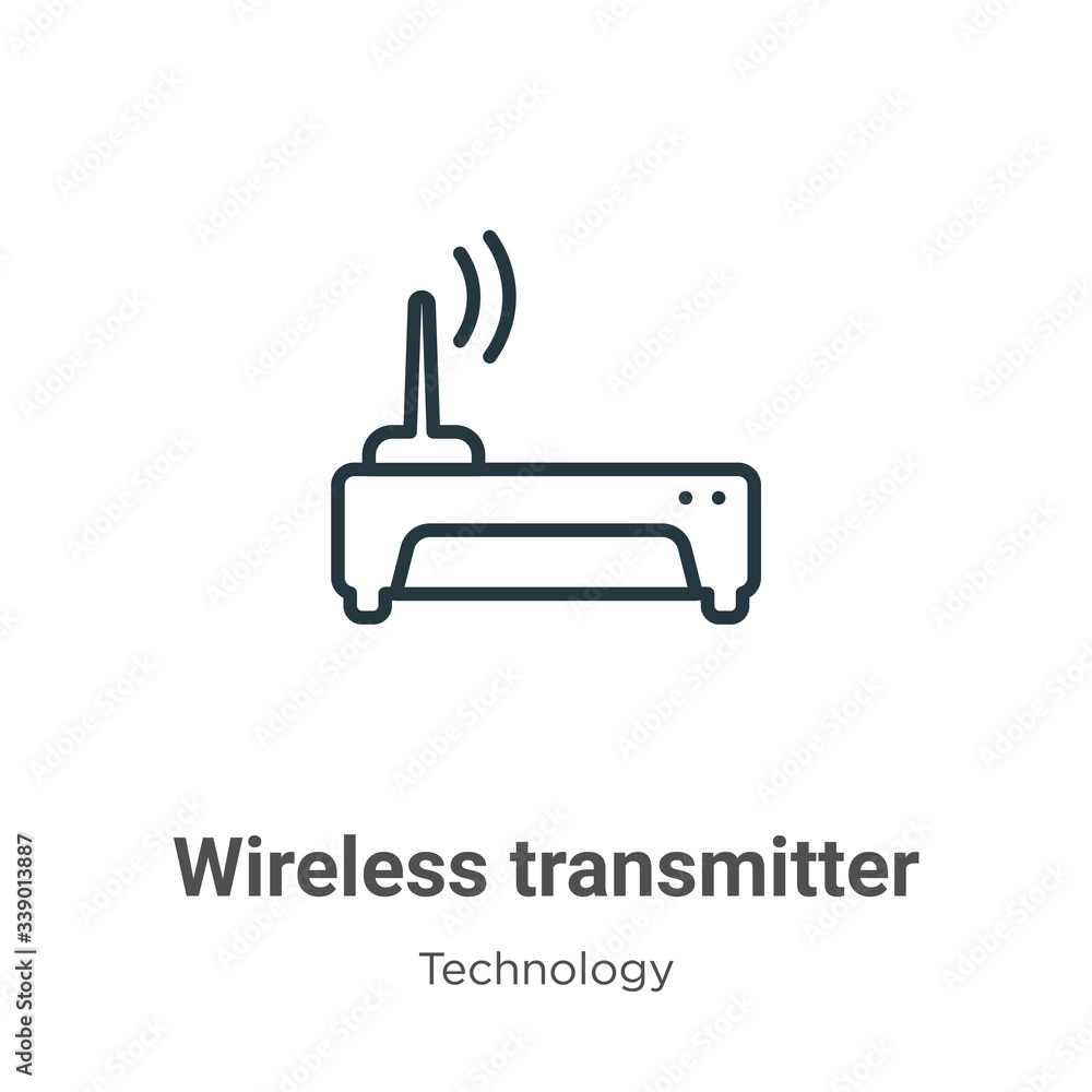 Poster wireless transmitter outline vector icon. thin line black wireless transmitter icon, flat vector sim