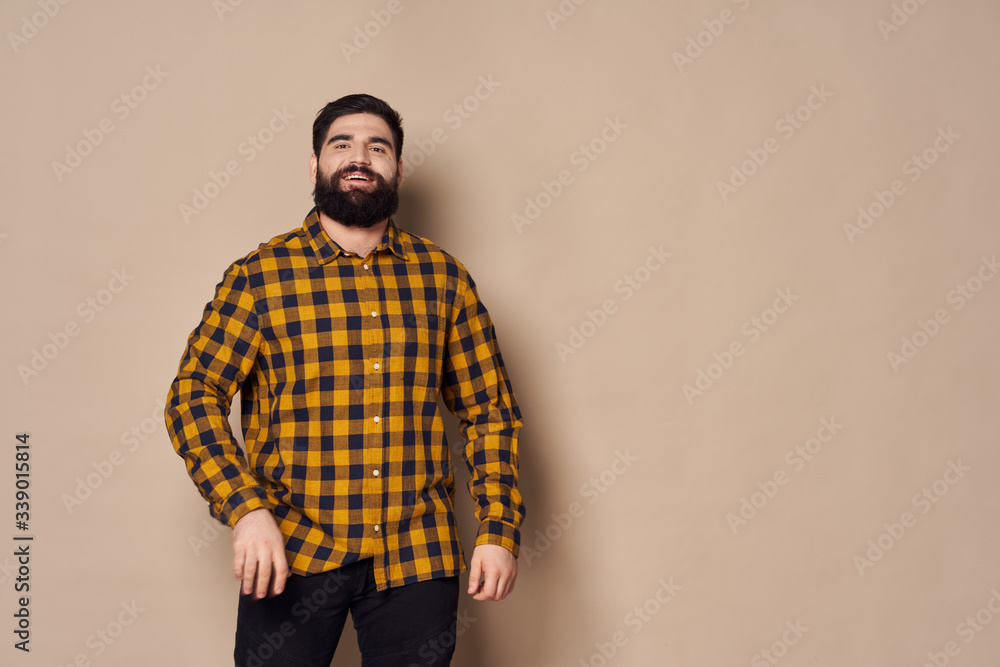 Wall mural plaid shirt guy thick beard