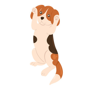 Beagle puppy stands on its hind legs isolate on a white background. Vector graphics.