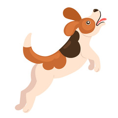 Beagle puppy jumping isolate on a white background. Vector graphics.