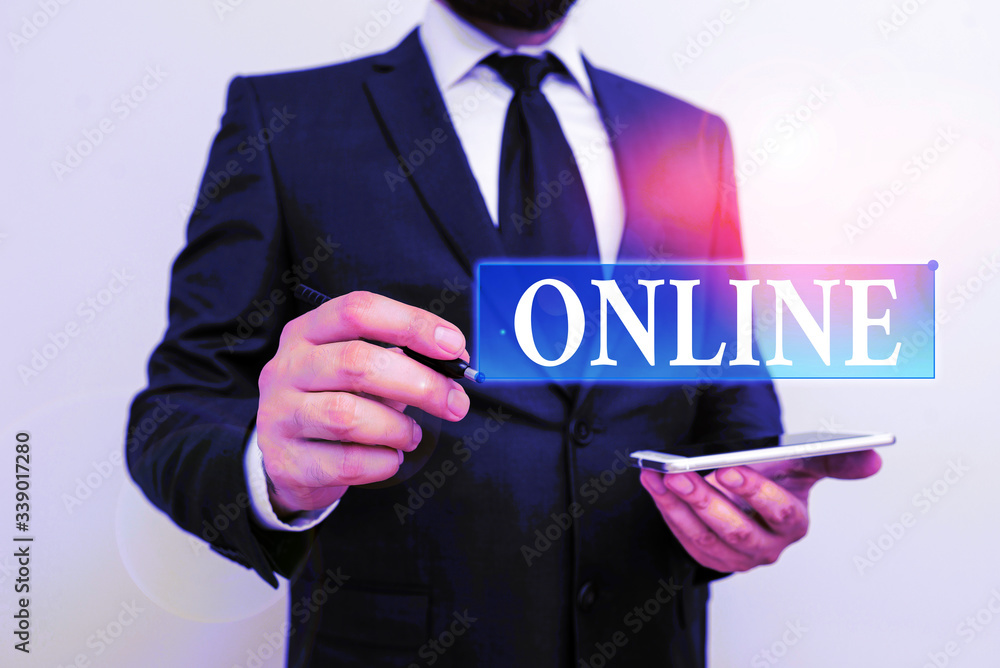 Poster handwriting text writing online. conceptual photo the computer or device connected to a network and 