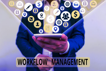 Word writing text Workflow Management. Business photo showcasing the execution and automation of...
