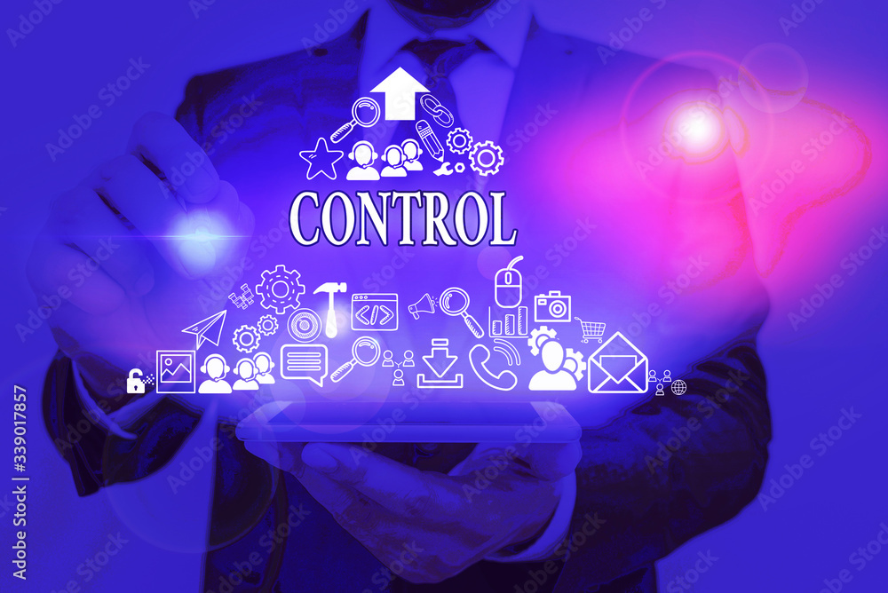 Poster handwriting text control. conceptual photo power to influence direct behavior actions course of even