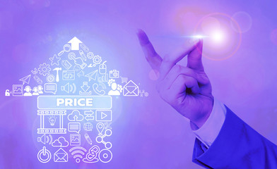 Writing note showing Price. Business concept for the amount of money expected or required in...